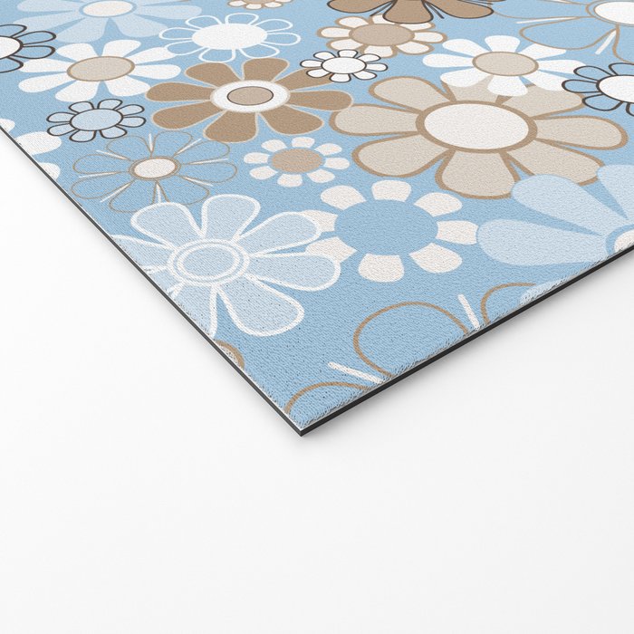 Retro Floral Garden Flower Pattern in Ice Blue Welcome Mat Gallery Image 2