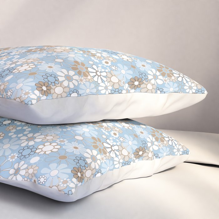 Retro Floral Garden Flower Pattern in Ice Blue Pillow Sham Gallery Image 3