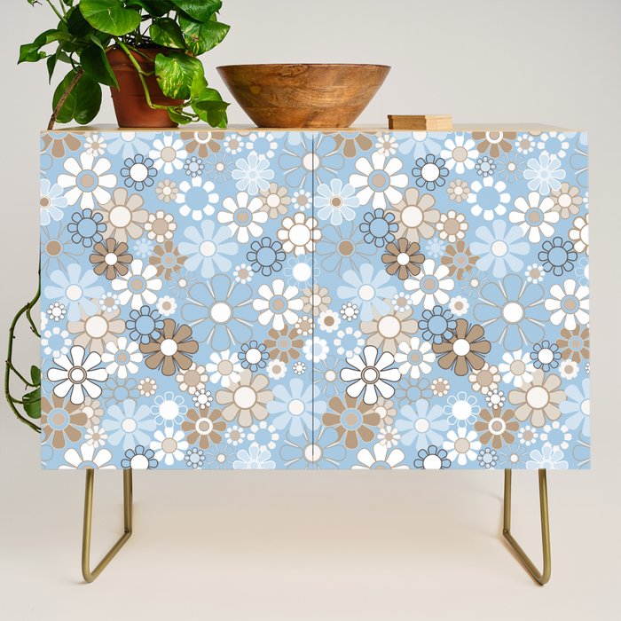 Retro Floral Garden Flower Pattern in Ice Blue Credenza Gallery Image 1