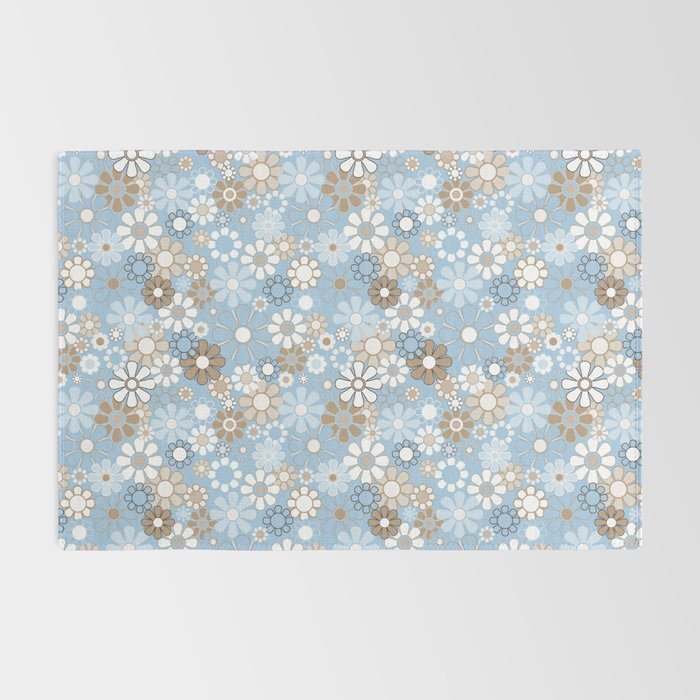 Retro Floral Garden Flower Pattern in Ice Blue Rug Gallery Image 2