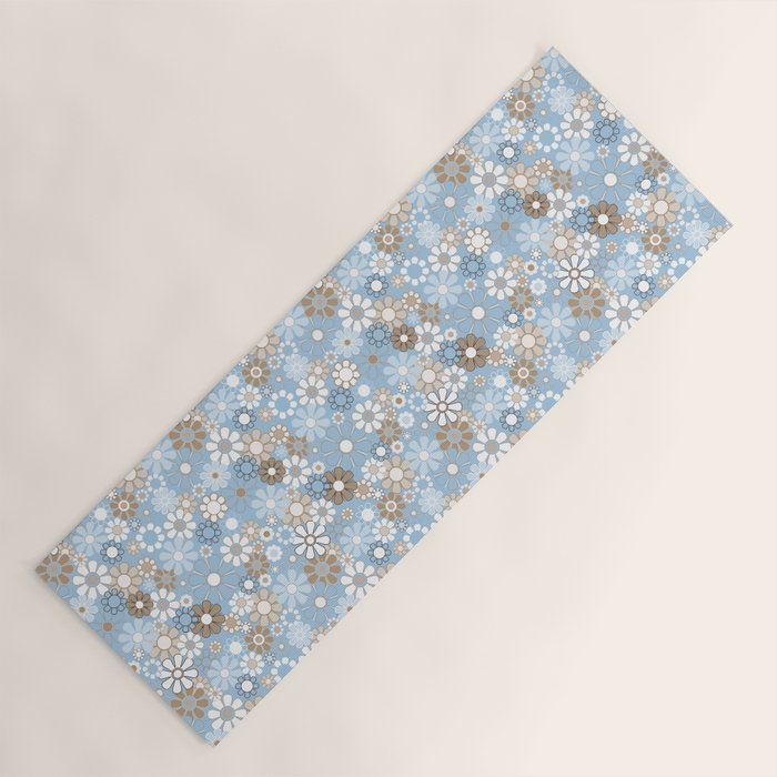 Retro Floral Garden Flower Pattern in Ice Blue Yoga Mat Gallery Image 1
