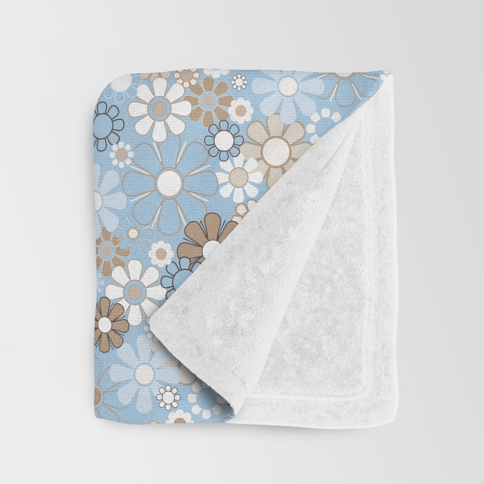 Retro Floral Garden Flower Pattern in Ice Blue Throw Blanket Gallery Image 3