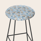 Retro Floral Garden Flower Pattern in Ice Blue Stool Gallery Image 2