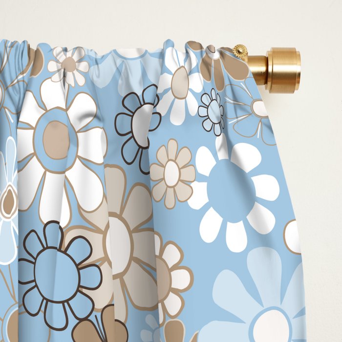 Retro Floral Garden Flower Pattern in Ice Blue Window Curtain Gallery Image 2