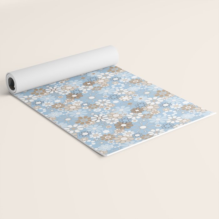 Retro Floral Garden Flower Pattern in Ice Blue Yoga Mat Gallery Image 2