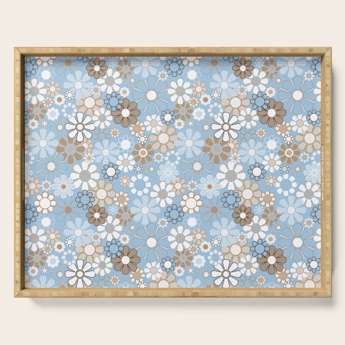 Retro Floral Garden Flower Pattern in Ice Blue Serving Tray Gallery Image 1