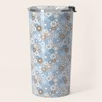 Retro Floral Garden Flower Pattern in Ice Blue Travel Mug Gallery Image 2