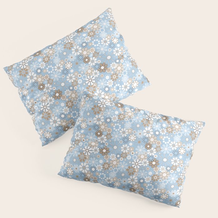 Retro Floral Garden Flower Pattern in Ice Blue Pillow Sham Gallery Image 3