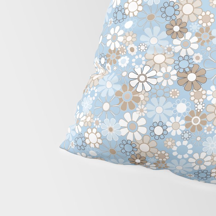 Retro Floral Garden Flower Pattern in Ice Blue Pillow Sham Gallery Image 4