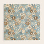 Retro Floral Garden Flower Pattern in Ice Blue Wood Wall Art Gallery Image 1
