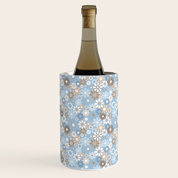 Retro Floral Garden Flower Pattern in Ice Blue Wine Chiller Gallery Image 1