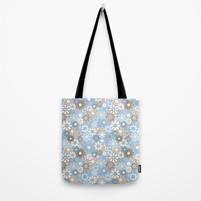 Retro Floral Garden Flower Pattern in Ice Blue Tote Bag Gallery Image 2