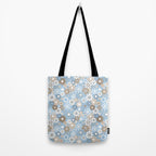 Retro Floral Garden Flower Pattern in Ice Blue Tote Bag Gallery Image 2