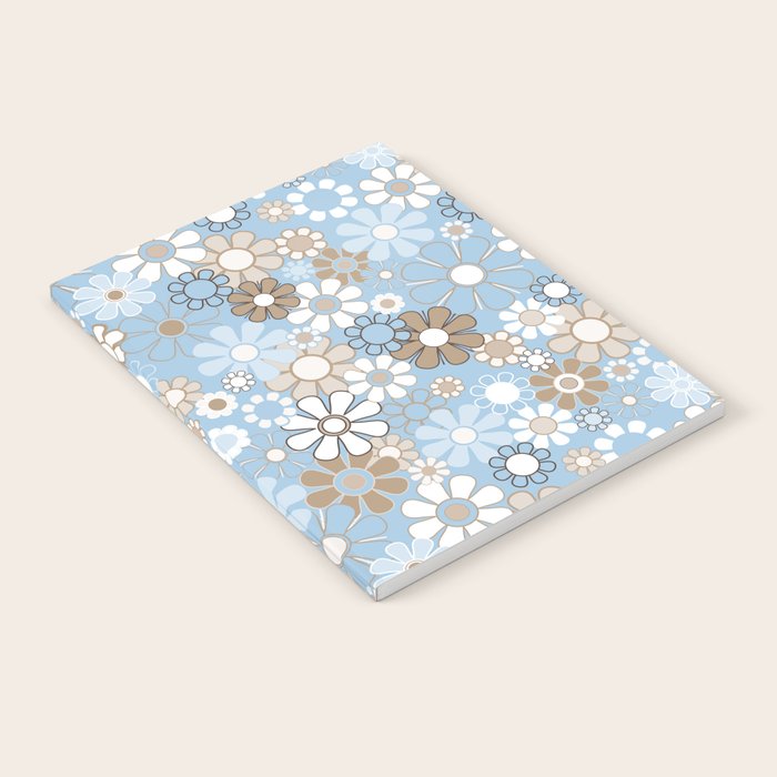 Retro Floral Garden Flower Pattern in Ice Blue Notebook Gallery Image 2