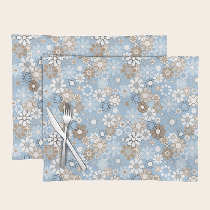 Retro Floral Garden Flower Pattern in Ice Blue Placemat Gallery Image 1