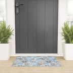 Retro Floral Garden Flower Pattern in Ice Blue Welcome Mat Gallery Image 3