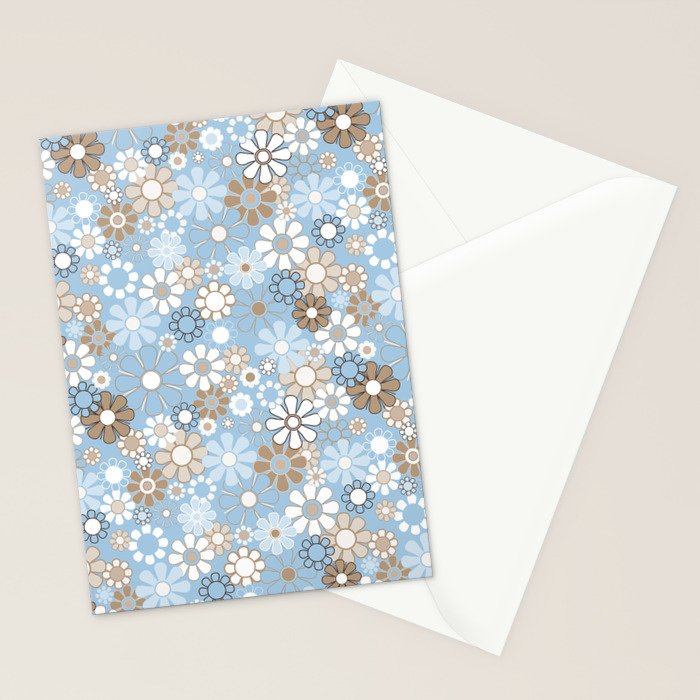 Retro Floral Garden Flower Pattern in Ice Blue Stationery Card Gallery Image 2