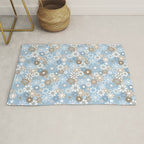Retro Floral Garden Flower Pattern in Ice Blue Rug Gallery Image 1