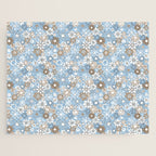 Retro Floral Garden Flower Pattern in Ice Blue Jigsaw Puzzle Gallery Image 1