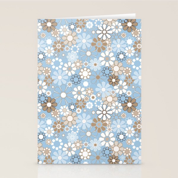 Retro Floral Garden Flower Pattern in Ice Blue Stationery Card Gallery Image 2