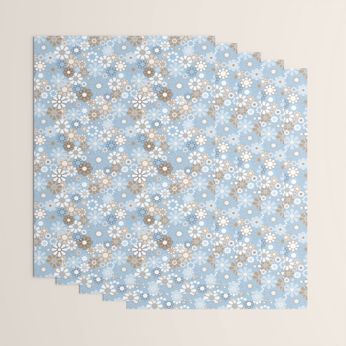 Retro Floral Garden Flower Pattern in Ice Blue Wrapping Paper Gallery Image 3