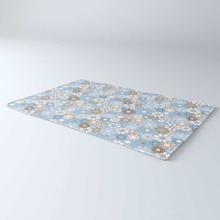 Retro Floral Garden Flower Pattern in Ice Blue Rug Gallery Image 3