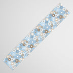 Retro Floral Garden Flower Pattern in Ice Blue Table Runner Gallery Image 3