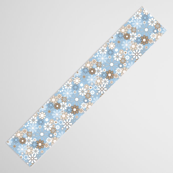 Retro Floral Garden Flower Pattern in Ice Blue Table Runner Gallery Image 3