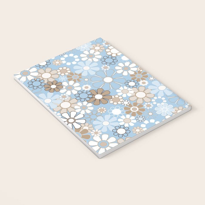 Retro Floral Garden Flower Pattern in Ice Blue Notebook Gallery Image 3