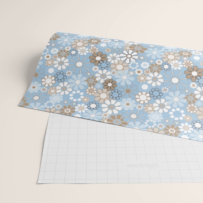 Retro Floral Garden Flower Pattern in Ice Blue Wrapping Paper Gallery Image 2