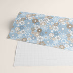 Retro Floral Garden Flower Pattern in Ice Blue Wrapping Paper Gallery Image 2