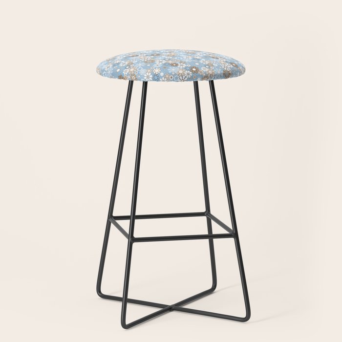 Retro Floral Garden Flower Pattern in Ice Blue Stool Gallery Image 1