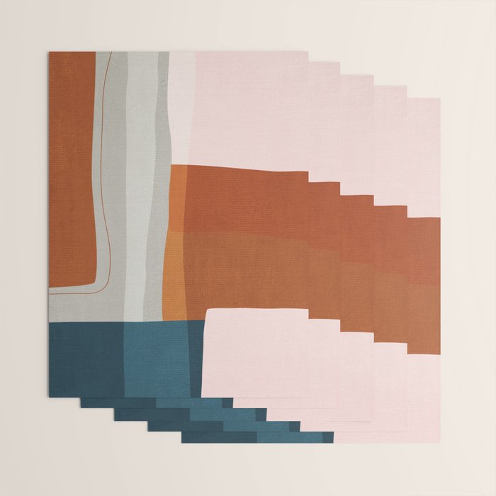 Abstract MCM Navy Burnt Orange Beige Blush Wrapping Paper Gallery Image 3