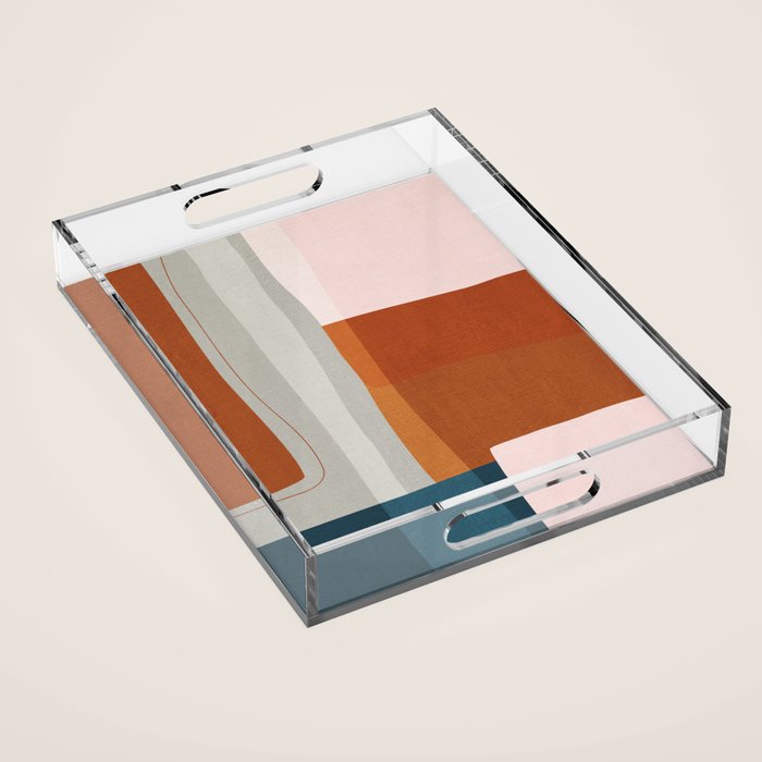Abstract MCM Navy Burnt Orange Beige Blush Acrylic Tray Gallery Image 1