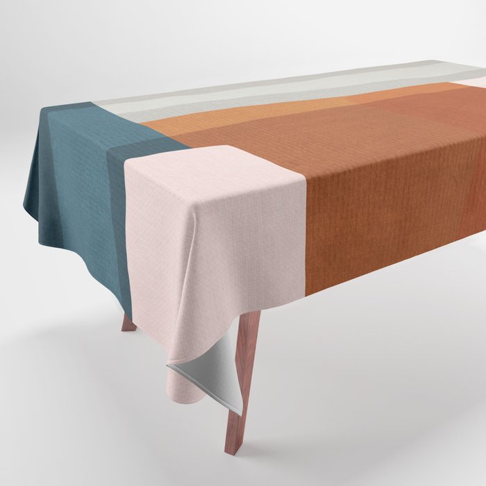 Abstract MCM Navy Burnt Orange Beige Blush Tablecloth Gallery Image 1