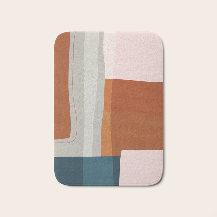 Abstract MCM Navy Burnt Orange Beige Blush Bath Mat Gallery Image 1