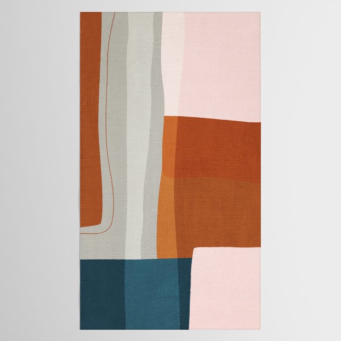 Abstract MCM Navy Burnt Orange Beige Blush Tablecloth Gallery Image 2