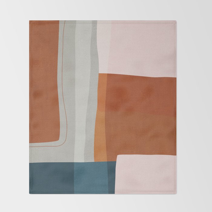 Abstract MCM Navy Burnt Orange Beige Blush Throw Blanket Gallery Image 2