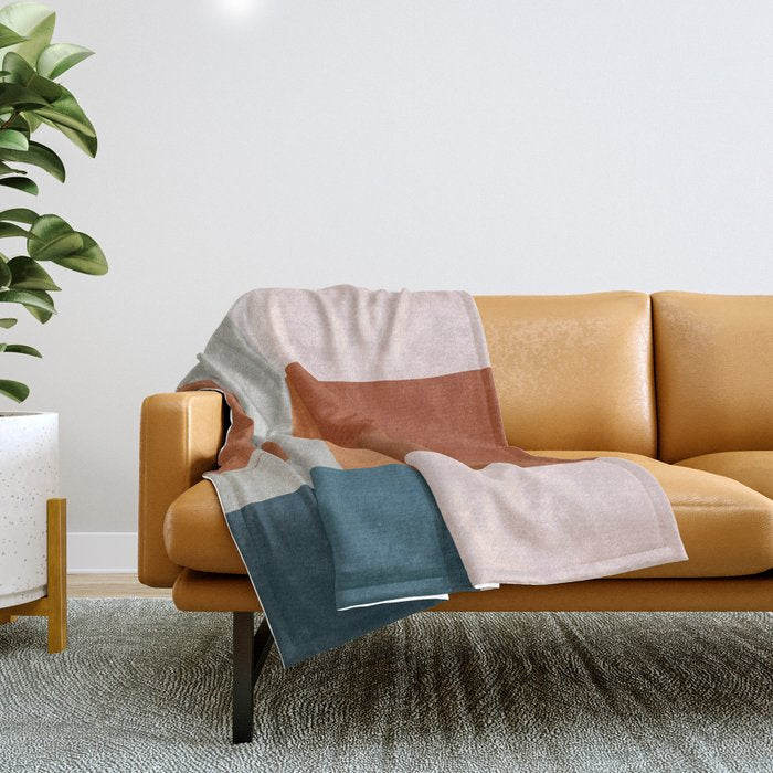 Abstract MCM Navy Burnt Orange Beige Blush Throw Blanket Gallery Image 1