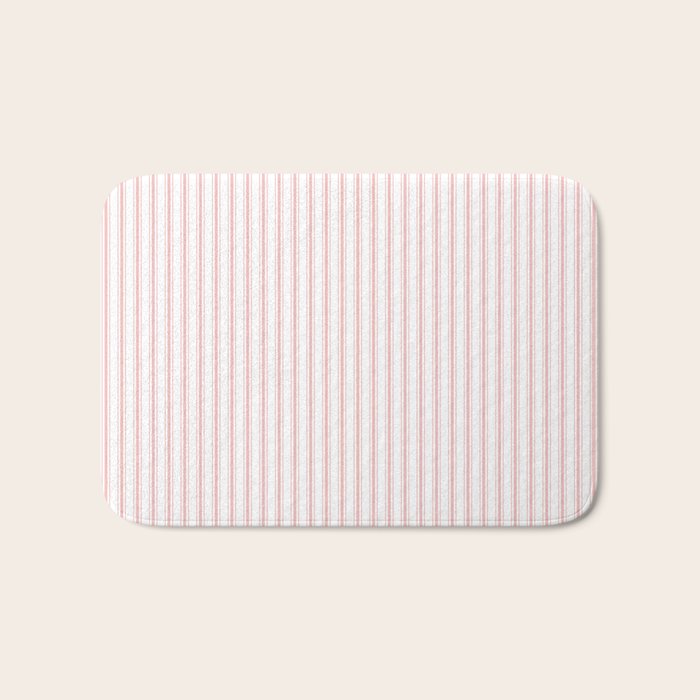 Thin Lush Blush Pink and White Mattress Ticking Stripes Bath Mat Gallery Image 1