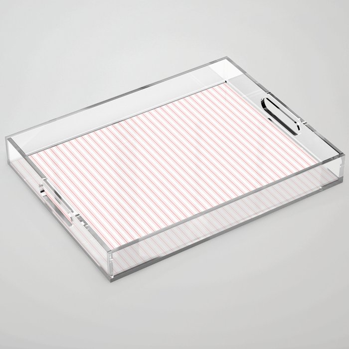 Thin Lush Blush Pink and White Mattress Ticking Stripes Acrylic Tray Gallery Image 1