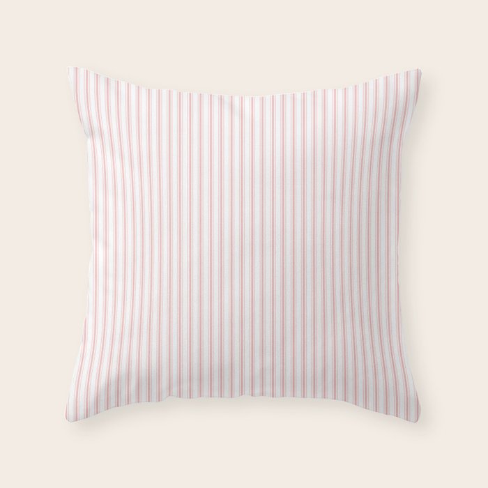 Thin Lush Blush Pink and White Mattress Ticking Stripes Throw Pillow Gallery Image 6
