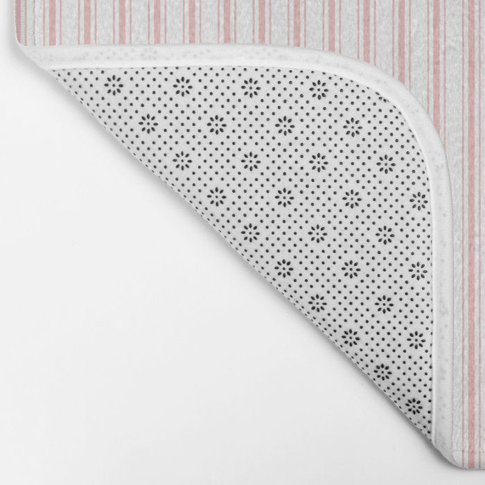 Thin Lush Blush Pink and White Mattress Ticking Stripes Bath Mat Gallery Image 2