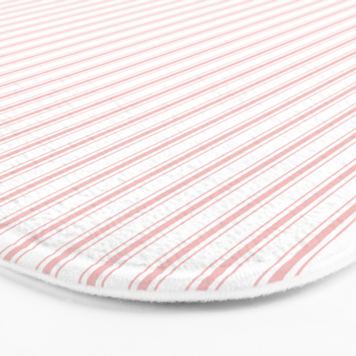 Thin Lush Blush Pink and White Mattress Ticking Stripes Bath Mat Gallery Image 3
