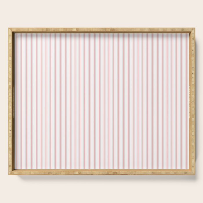 Thin Lush Blush Pink and White Mattress Ticking Stripes Serving Tray Gallery Image 1