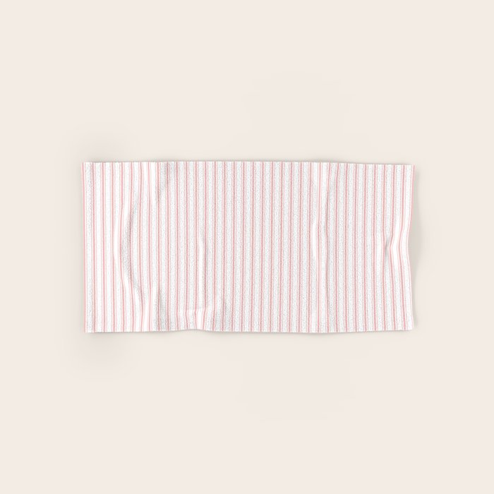 Thin Lush Blush Pink and White Mattress Ticking Stripes Bath Towel Gallery Image 1
