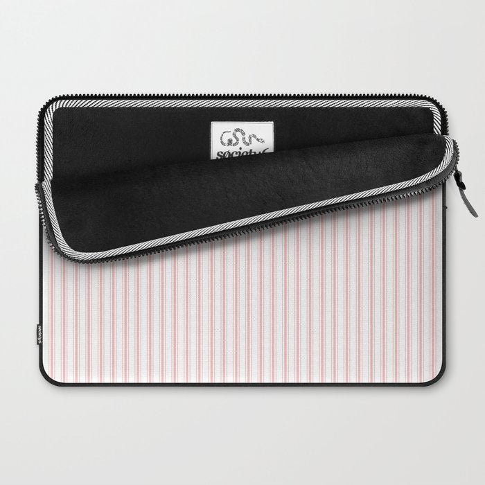 Thin Lush Blush Pink and White Mattress Ticking Stripes Laptop Sleeve Gallery Image 2