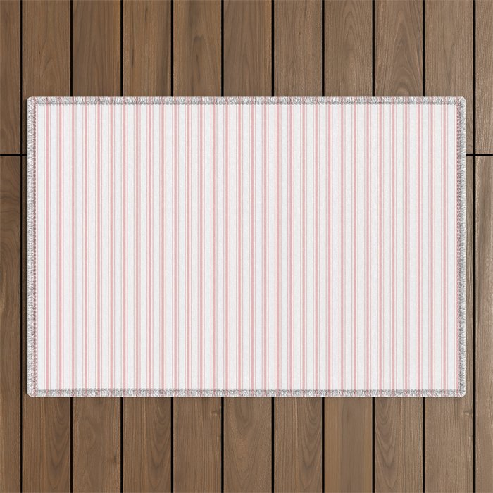 Thin Lush Blush Pink and White Mattress Ticking Stripes Outdoor Rug Gallery Image 1