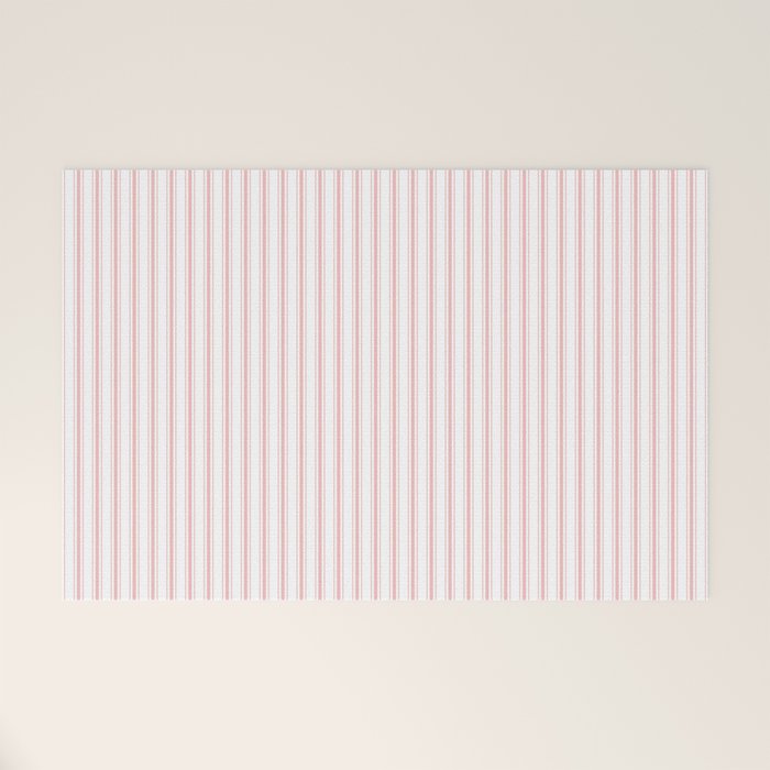 Thin Lush Blush Pink and White Mattress Ticking Stripes Welcome Mat Gallery Image 1