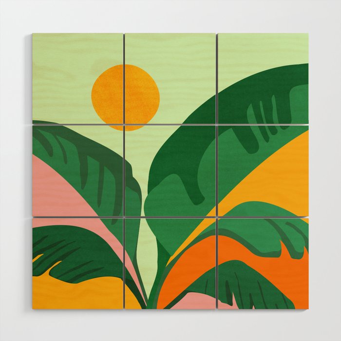 Things Are Looking Up 2 Wide View / Tropical Greenery Wood Wall Art Gallery Image 1